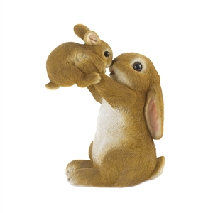 Mother Rabbit Baby Bunny Figurine Decor