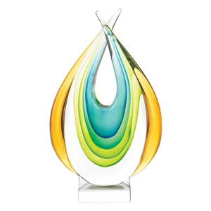 Green Gold Blue Dual Tip Art Glass Statue