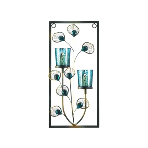 Peacock Feather Two Candle Wall Sconce