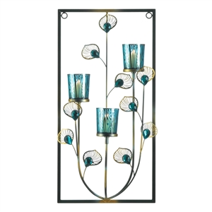 Peacock Feather Three Candle Wall Sconce