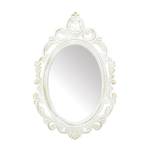Antique White Wood Oval Mirror