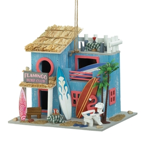 Flamingo Surf Club Wood Birdhouse