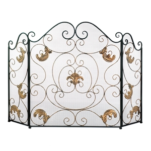 Gold Fleur-De-Lis Three Panel Fireplace Screen