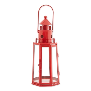 Red Lighthouse Metal Candle Lantern