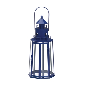 Blue Lighthouse Metal Candle Lantern