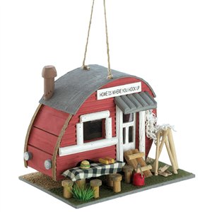 Red Vintage Camping Trailer Wood Birdhouse