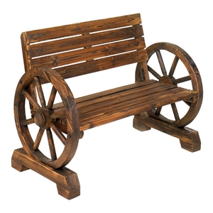 Double Wagon Wheel Wood Bench