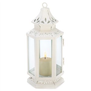 Small Victorian White Metal Candle Lantern