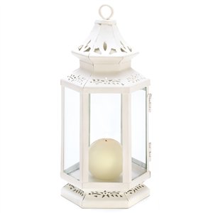 Medium Victorian White Metal Candle Lantern