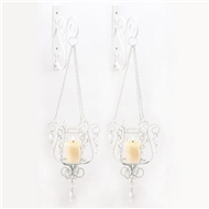 White Swinging Pendant Candle Holder Sconce Set of 2