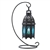 Sapphire Glass Black Metal Hanging Candle Lantern w/Stand