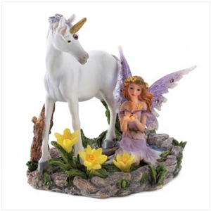 Forest Fairy & White Unicorn Figurine