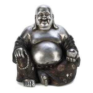 Silver & Black Happy Sitting Buddha Figurine