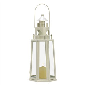 Lighthouse Clear Glass Ivory Metal Candle Lantern