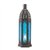 Tall Floret Blue Glass Black Metal Candle Lantern