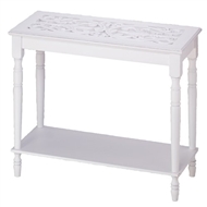 Intricately Carved White Wood Top Table