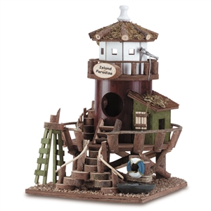 "Island Paradise" Lifeguard Station Brown Wood Birdhouse