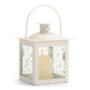 Curling Vine Small White Metal Glass Candle Lantern