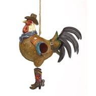 Cowboy Rooster Resin & Metal Birdhouse