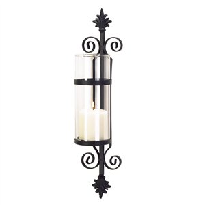 Tuscan Black Sconce w/ Clear Glass Cylinder Candle Holder