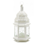 Medium White Metal Moroccan Candle Lantern