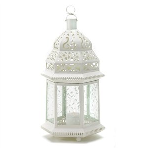 Large White Metal Moroccan Candle Lantern