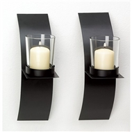 Mod Art Black Metal Wall Sconce Votive Candle Holder 1 pair