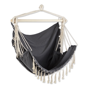 Gray Hammock Chair With Fringe Trim