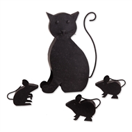 Sitting Cat With Mice Iron Sculpture