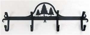 Pine Trees 4-Hook Black Metal Coat Bar