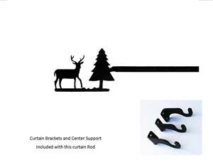 Deer & Pine Tree Curtain Rod 61 In. to 112 In. LG (Hardware INCLUDED)