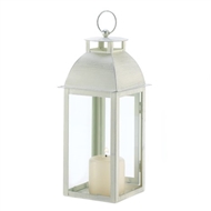 Brushed Weathered Ivory Metal Candle Lantern