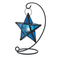 Sapphire Blue Star Candle Lantern w/Stand