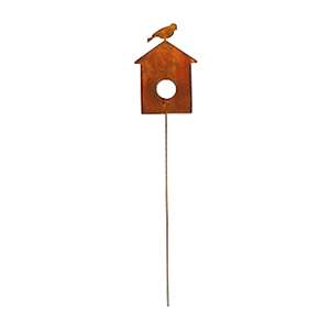 Bird House Rusted Metal Garden Stake