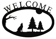 Timber Wolf Black Metal Welcome Sign Large