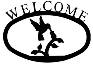 Hummingbird Black Metal Welcome Sign Small