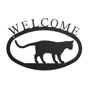 Black Metal Welcome Sign Small - Cat at Play