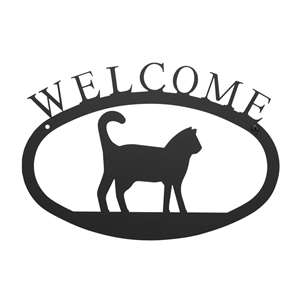 Cat Black Metal Welcome Sign -Small