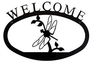 Dragonfly Black Metal Welcome Sign -Large