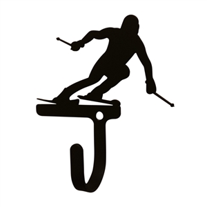 Skier Black Metal Wall Hook -Small