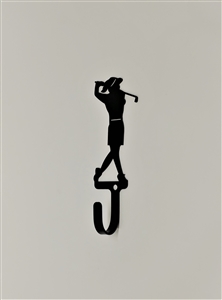 Golfer Woman/Girl Black Metal Wall Hook -Small