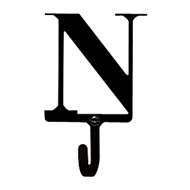 Letter N Black Metal Wall Hook -Small