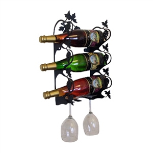 Grapevine 3-Bottle Rack - Black-Wall Mount Style