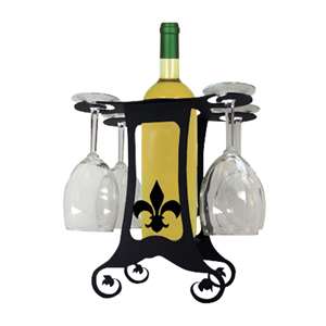 4-Glass 1-Bottle Holder Caddy Fleur-De-Lis Design