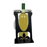 2-Glass 1-Bottle Holder Caddy Fleur-De-Lis Design