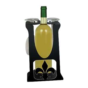 2-Glass 1-Bottle Holder Caddy Fleur-De-Lis Design