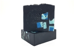 Activated charcoal soap with black Hawaiian sea salt and Bay Rum type fragrance.