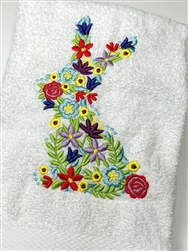 Floral Easter Bunny Embroidered Towel