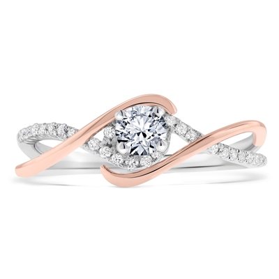 Infinity-Twist Round Diamond Petite Engagement Ring in 14k White-Rose Two-Tone Gold 0.4 ct. tw.