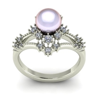 Crown Of Pearl Diamond Engagement Ring